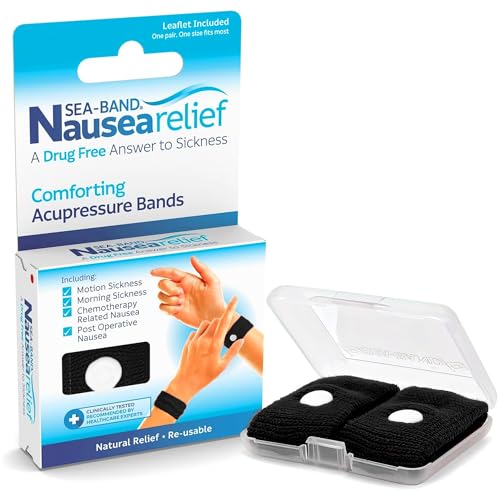 Sea-Band Travel & Motion Sickness and Nausea Relief Acupressure Wristband - Adult (Black), 1 Pair